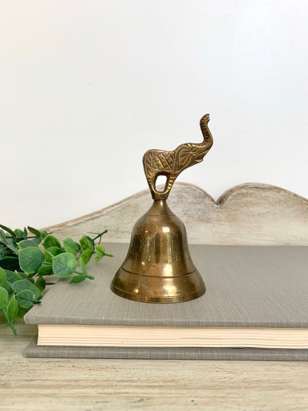 Vintage Brass Elephant Bell India Trunk Up Decor Mini Small Bell Old World Boho